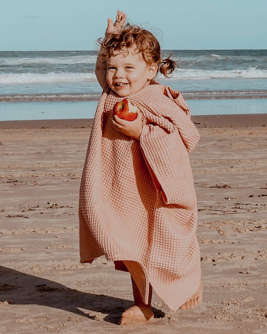 Kids Waffle Poncho Towel- Salmon