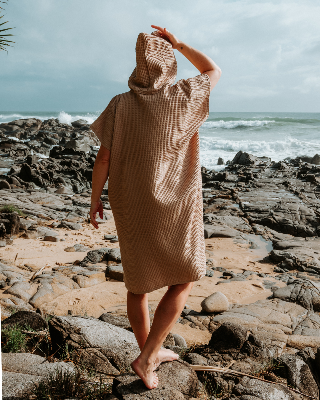 Adult Waffle Poncho Towel- Sand