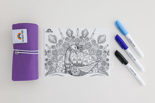 Mini - Peacock Mandala Reusable Scribble Mat