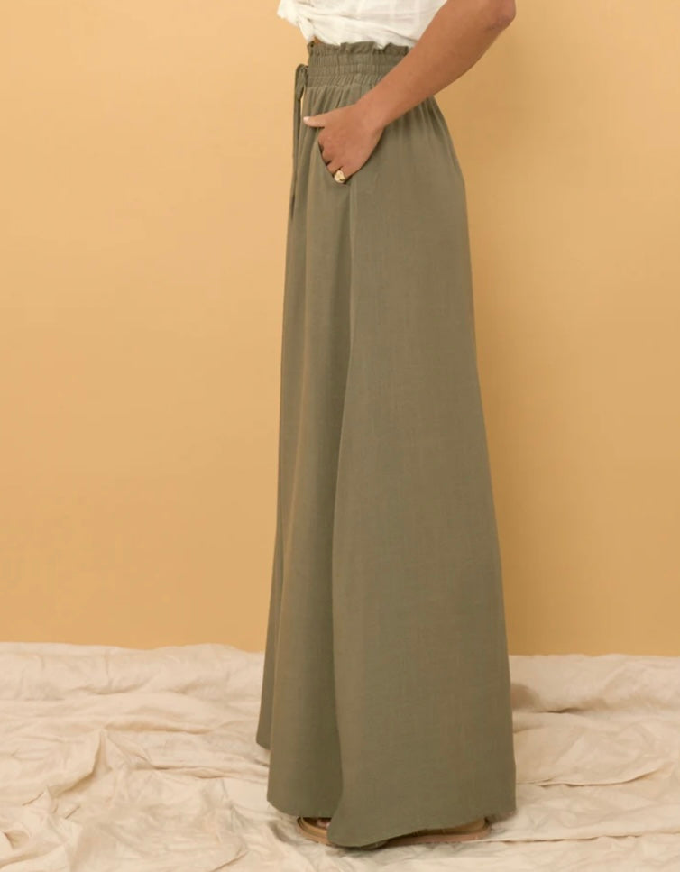 Charli Pants - Paper Bag High Waisted Wide Leg Pants in Forest