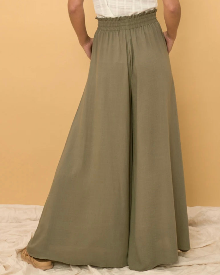 Charli Pants - Paper Bag High Waisted Wide Leg Pants in Forest