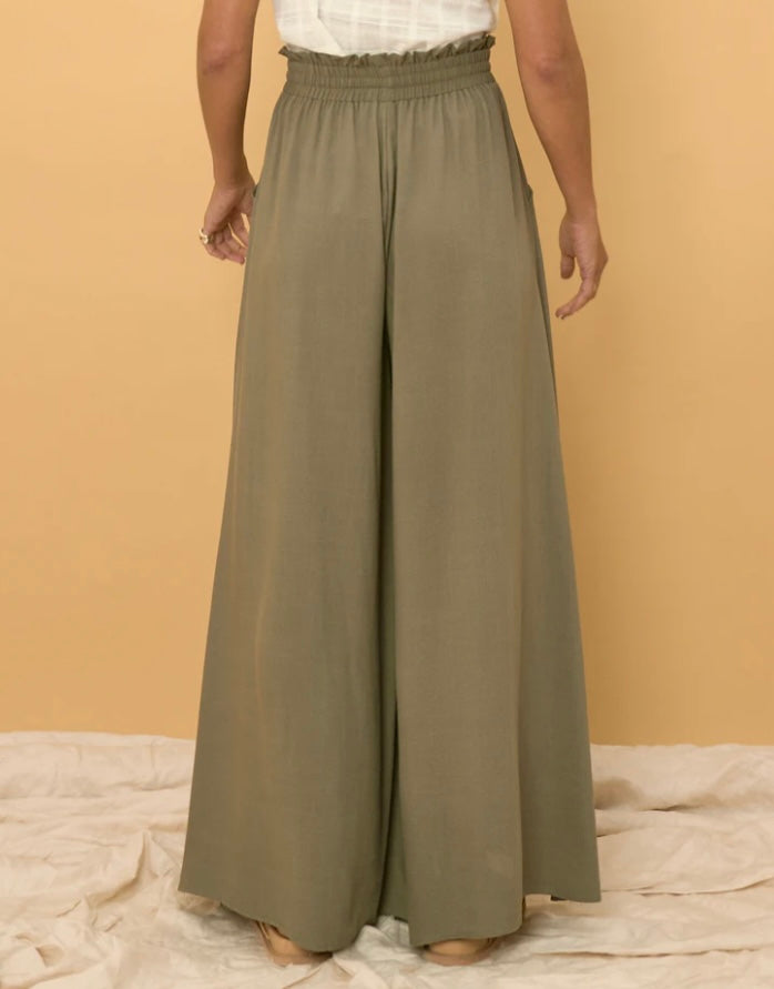 Charli Pants - Paper Bag High Waisted Wide Leg Pants in Forest