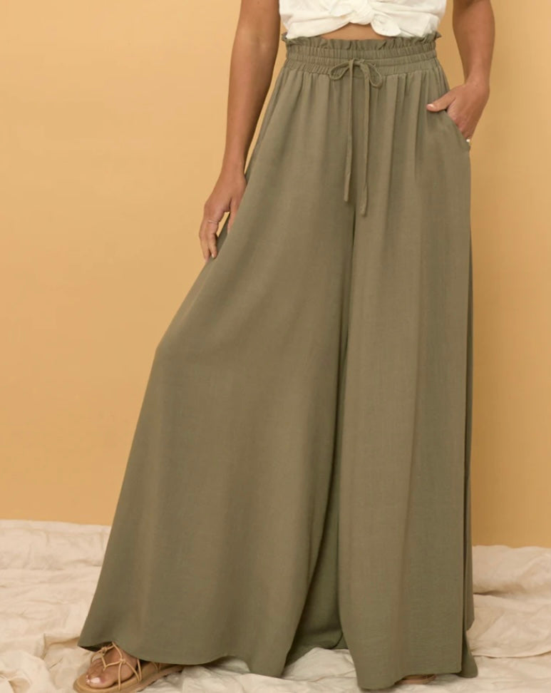 Charli Pants - Paper Bag High Waisted Wide Leg Pants in Forest