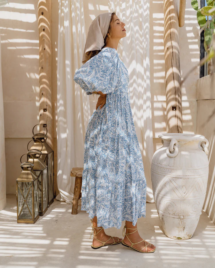 Skyra Blue Boho Midi Dress