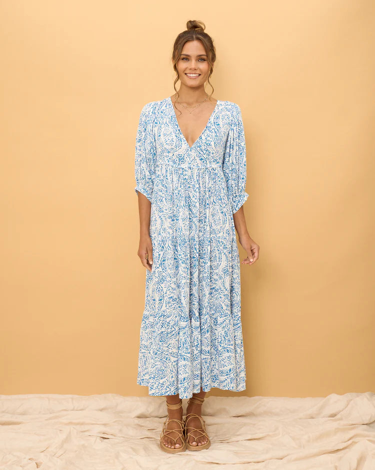 Skyra Blue Boho Midi Dress