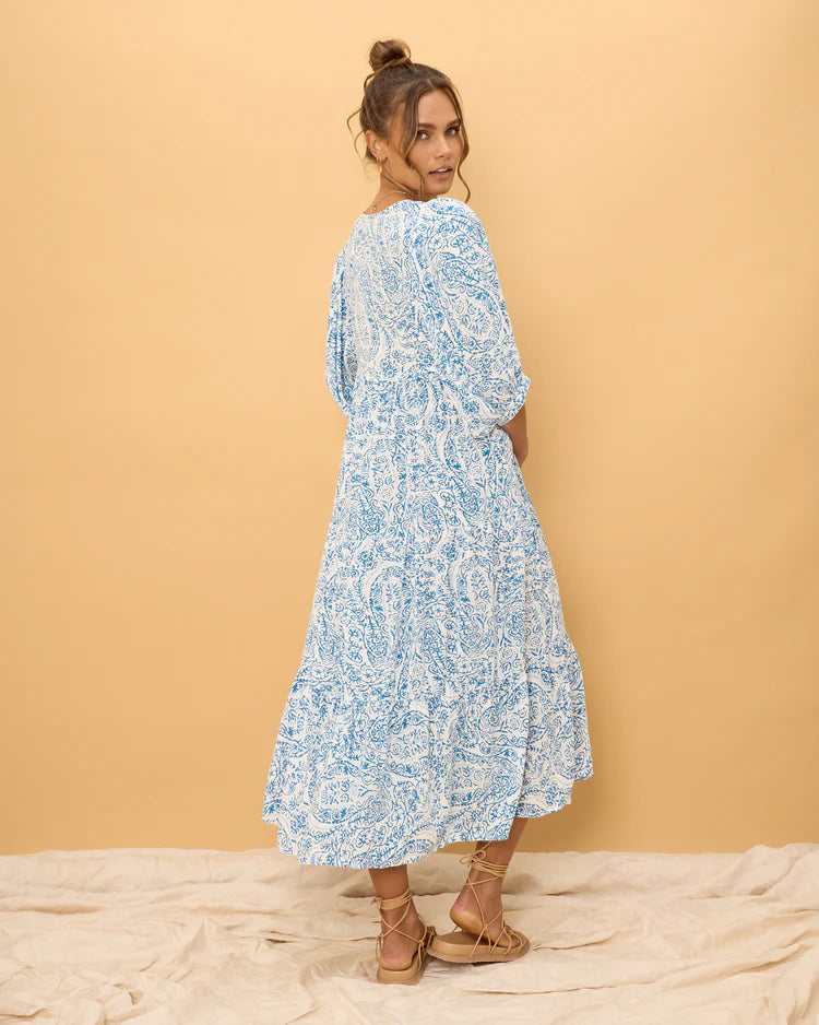 Skyra Blue Boho Midi Dress