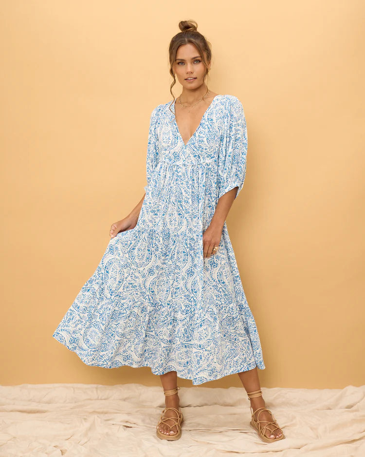 Skyra Blue Boho Midi Dress