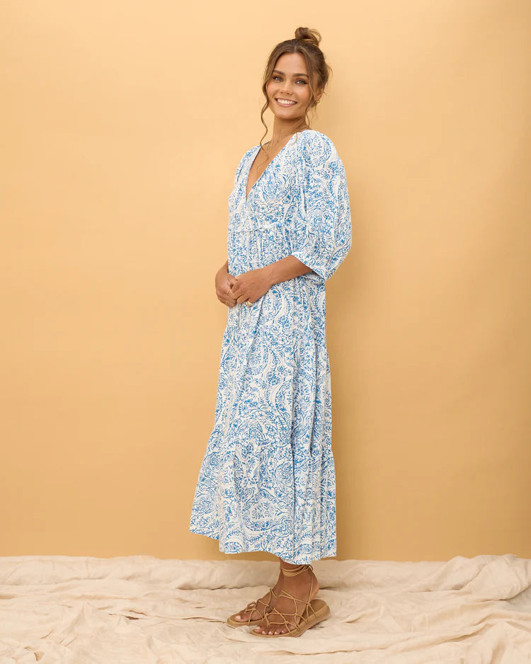 Skyra Blue Boho Midi Dress