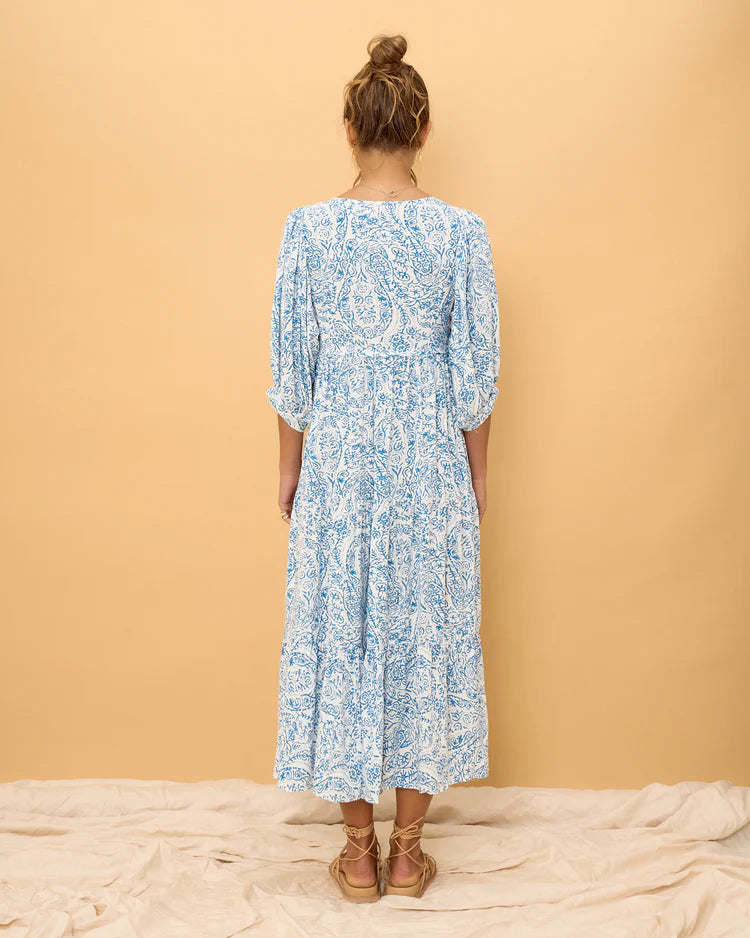 Skyra Blue Boho Midi Dress