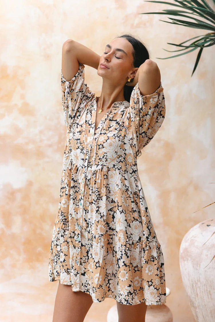 Aurelia Orange Floral Button Down Mini Dress