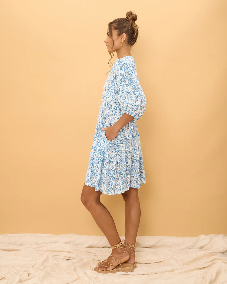 Skyra Blue Boho Button Down Mini Dress