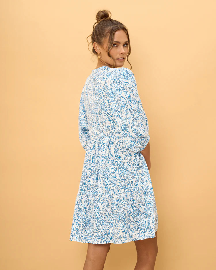 Skyra Blue Boho Button Down Mini Dress