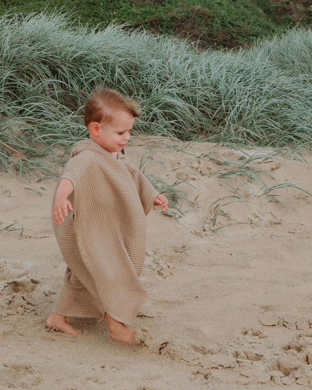 Kids Waffle Poncho Towel- Sand